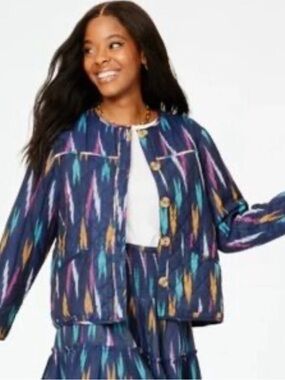 Roller Rabbit Multicolor Cotton Ikat Button Front Quilted Jacket Size S